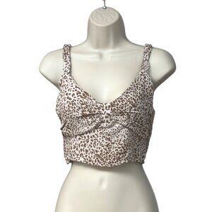 Paper Crane Womens Leopard Print Smocked Crop Top Brown/Beige, Sz. S